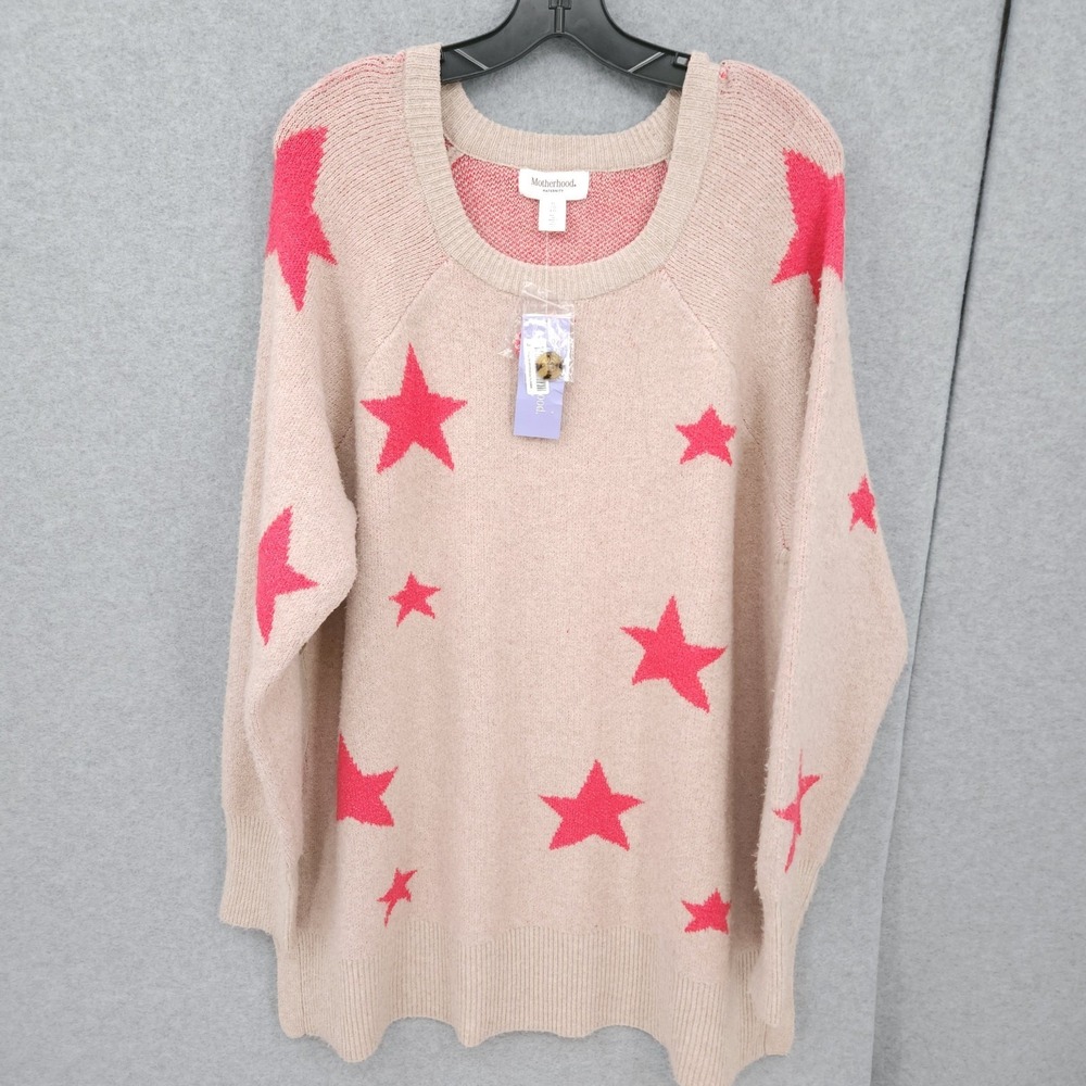Motherhood Maternity Pink Stars Relaxed Tunic Sweater Cozy Womens Size XL NWT